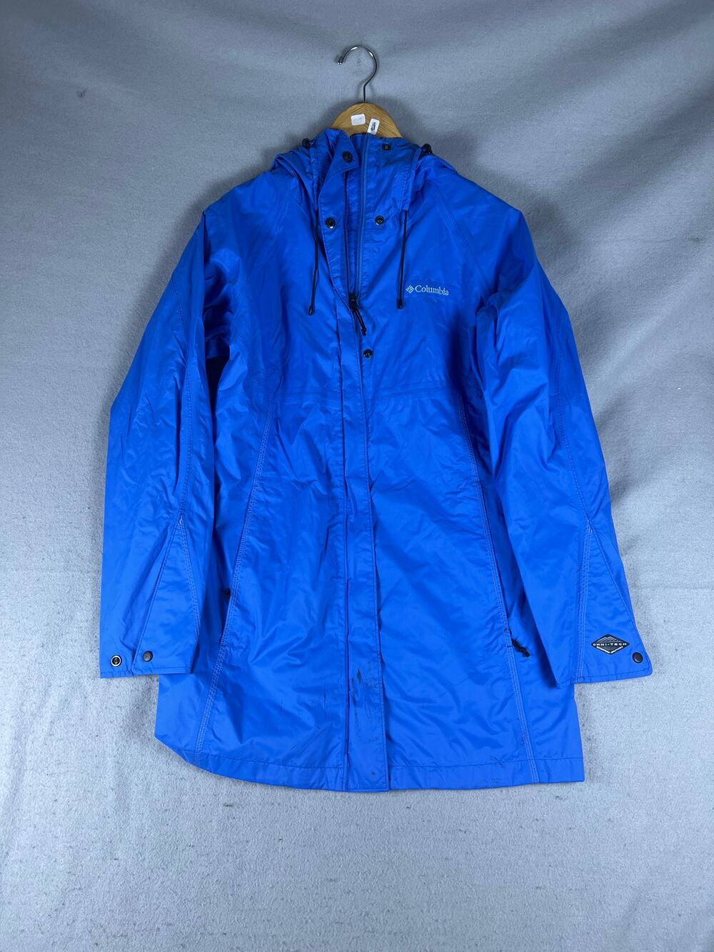Columbia Windbreaker Coat Women M Blue Full Zip Hooded Softshell Omni-Tech Parka